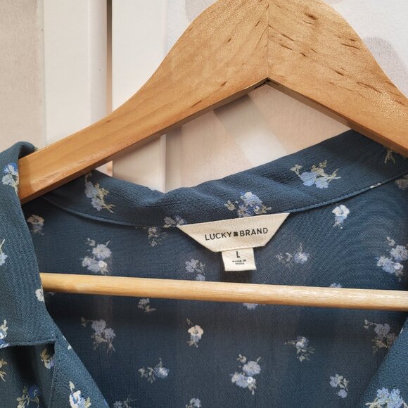 Lucky Brand - collared, button-front dress - blue/green - size large - Picture 2 of 5